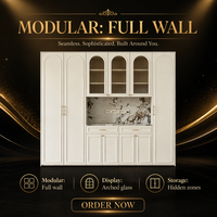 Armoire de présentation moderne en bois à design modulaire avec éclairage LED et porte cintrée pour salon et salle à manger