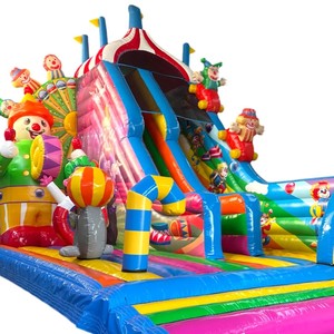 Château gonflable de style tente de cirque avec toboggans, grand centre de jeux gonflable pour enfants avec décorations de maître de cérémonie et de clown - Product Image 3