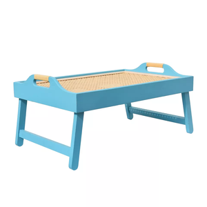 ถาดไม้ไผ่สี่เหลี่ยมขนาดใหญ่พร้อมหวายเทียมและขาพับได้โครงไม้ไผ่สีฟ้า - Product Image 2