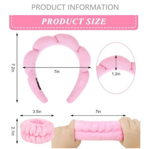 FF4941 Kits Bandeaux Torsadés Nœud Femme et Bracelets Éponge Gonflés pour Soins du Visage, <span class=keywords><strong>Maquillage</strong></span> et Spa - Product Image 2