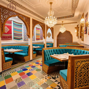 Bộ bàn ghế ăn hình chữ L phong cách Morocco sang trọng, làm từ gỗ chạm khắc thủ công, bọc nhung, kèm bàn đá cẩm thạch dành cho nhà hàng - Product Image 5