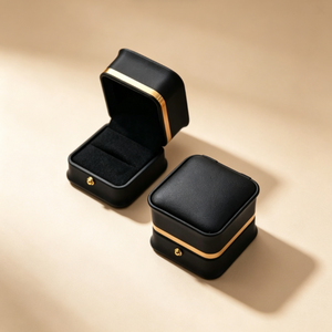 Luxury <b>Ring</b> Jewelry <b>Box</b>, Gold Trim Square <b>Ring</b> Storage Case, Soft Velvet Interior Jewelry <b>Box</b> for <b>Proposal</b> - Product Image 5