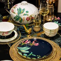 Nouvelle forêt tropicale luxe peint à l'or porcelaine os ménage bols et assiettes ensemble pendaison de crémaillère cadeau riz bols nouvelle vaisselle