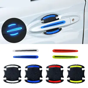 2023 Hot 1Set 8 Pieces Carbon Fiber Car Door Handle Guard Anti Scratch Sticker Safety Warning Mark High Reflective Tape