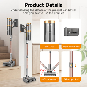 Max 60 minutes d'autonomie <span class=keywords><strong>aspirateur</strong></span> bâton puissant avec batterie rechargeable 2500 MAh pour tapis de sol dur à la maison voiture animal de compagnie - Product Image 4