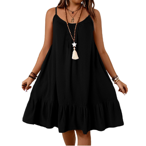 Vestido sin mangas con volantes en el bajo, de spandex y poliéster, talla grande para mujer, hecho en Taiwán, con estampado digital, para fiesta, informal, estilo curvy. - Product Image 1