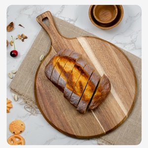 Planche à découper en bois d'acacia de haute qualité, planche à servir, planche à fromage, assiette ronde à pizza avec poignée - Product Image 5