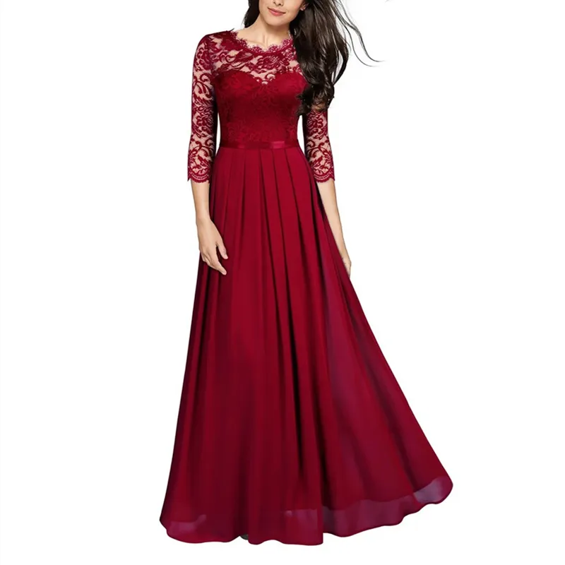 Hot Sale Women's Formal Floral Lace Wedding Bridesmaid Maxi Dress for Elegant Ladies Wholesale