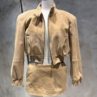 Veste en cuir véritable courte à manches raglan pour femme, veste bomber en cuir véritable