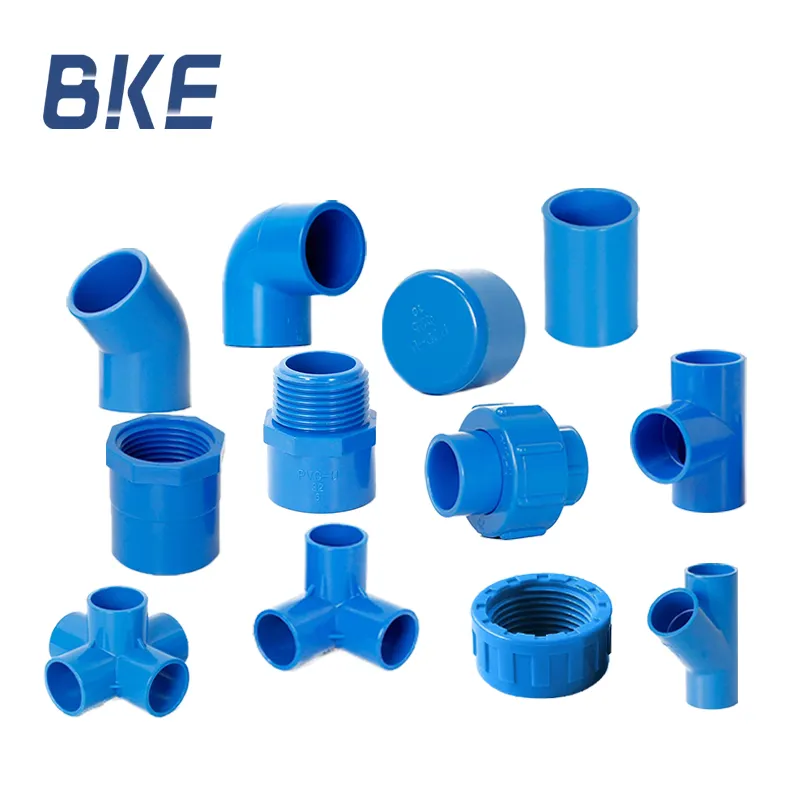 chinese factory blue PVC water supply pipe fittings manufacturers direct UPVC coupling elbows tee joint cap