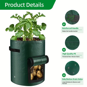 Sacs de culture de pommes de terre robustes avec poignées <span class=keywords><strong>à</strong></span> rabat, pots en tissu PE aéré personnalisés pour usage domestique - Product Image 2