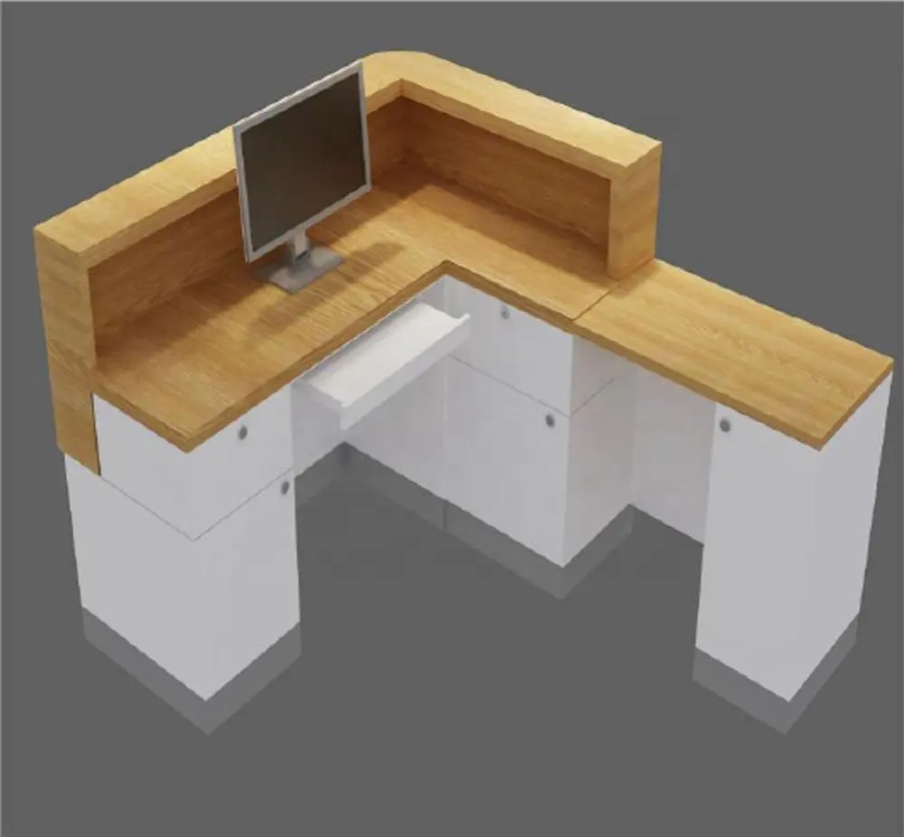 Escritorio de recepción sencillo, muebles de empresa, Mostrador de madera, diseño en forma de L, estación de trabajo de recepción de gama alta moderna de madera, 2x0,6x1,2 metros