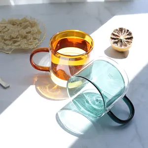 Espresso Cup, Double Wall Glass Coffee Cup with Handle Transparent Glass  Tea Coffee Mug Set Clear Diamond Coffee Mugs Drinkware