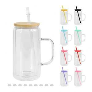 Vaso de vidrio moderno de doble pared transparente de 16 oz con tapa y pajita, preperforado para bebidas, tipo globo de nieve - Product Image 1
