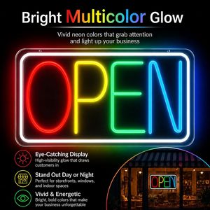 Enseigne néon LED multicolore ouverte en acrylique, panneau publicitaire pour bar, café, restaurant, commerce de détail, vitrine, décoration professionnelle - Product Image 4
