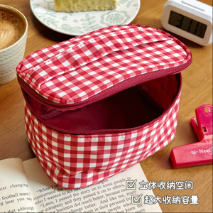 Grid <b>Makeup</b> Bag Pen <b>Case</b> Retro Niche Storage Bag Travel Portable Toiletry Bag Manufacturer Wholesale Vintage Handbag - Product Image 5