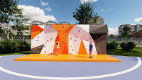 Structure de jeu extérieure commerciale à plancher incurvé avec toboggan tubulaire, arche d'escalade avec filet, balançoire nid et tourne-terre pour parcs communautaires et écoles