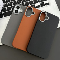 Funda Protectora para Teléfono Móvil de TPU con Textura de Cuero Simple, Color Sólido, Antigolpes, con Protección Metálica para la Cámara, para iPhone 16 15 Pro Max 14 Plus 13