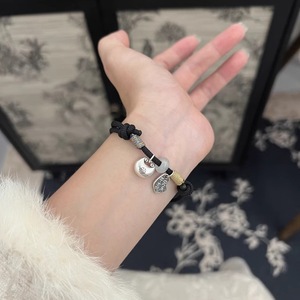 Pulsera de plata pura con forma de luna y perla, versión con cuerda roja y negra, regalo para parejas, joyería unisex - Product Image 2
