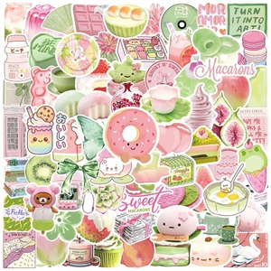 100 pegatinas de PVC impermeables con diseño de dibujos animados, bonitas, rosas y verdes, estilo VSCO, con grafiti, troqueladas e impresas para decoración de portátiles, botellas y comida Kawaii - Product Image 1