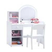 Coiffeuse légère pour enfants en bois de chambre à coucher rose avec miroir et chaise, coiffeuse pour enfants