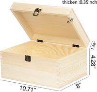 Boîte en bois de pin rectangulaire artisanale WanuoCraft, non finie, avec loquet en laiton vintage, taille personnalisable, étui en bois brut pour bricolage