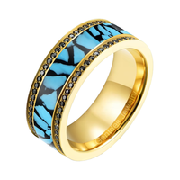 Bijoux pour hommes Délicate pierre Cz noire pavée Bague de fiançailles en titane plaqué or 18K incrustée de diamants turquoise Bague de fiançailles