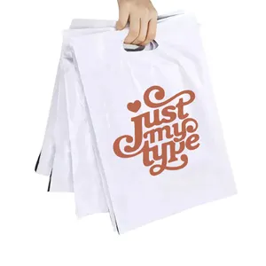 ハンドルが付いている注文のロゴのポリメーラーメーリングバッグを包む印刷されたプラスチック白い大きい衣類