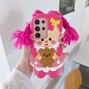 <span class=keywords><strong>Coque</strong></span> <span class=keywords><strong>de</strong></span> <span class=keywords><strong>téléphone</strong></span> en silicone mignonne et protectrice avec motif ours et tresses 3D pour <span class=keywords><strong>Samsung</strong></span> Galaxy S26 Ultra S25 S23 A57 A56 - Product Image 1