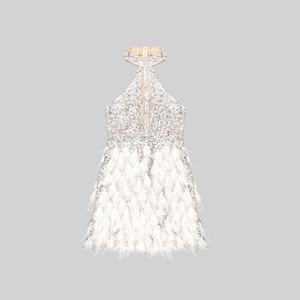 A8149 prezzo all'ingrosso Mini <span class=keywords><strong>abito</strong></span> da sera da donna <span class=keywords><strong>bianco</strong></span> con paillettes e <span class=keywords><strong>piume</strong></span> senza maniche - Product Image 4