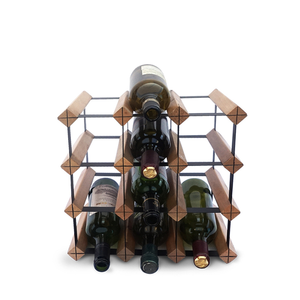 Wholesale 12 Bottle Brown Color Wood and Metal <strong>Timber</strong> Wine Rack Wine Bottle Organizer Shelf With Natural Wood Slats - Product Image 2