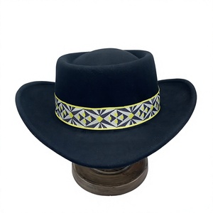 Unisex Black Wool Cowboy <b>Hat</b> Wide Brim Striped Casual Adult Four Seasons Outdoor Fit Sublimation Transfer Print Pattern <b>Band</b> - Product Image 5