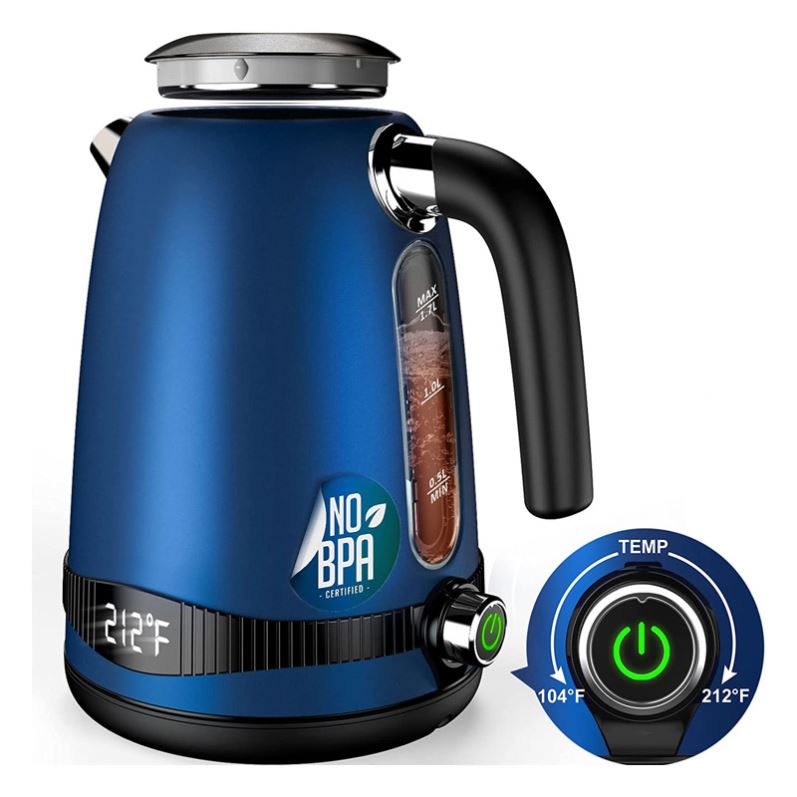 Smart Electric 1.7L Tea Kettle Double Wall Cool Touch Water Boiler Temperature Control Stainless Steel Boiling Teapot Household