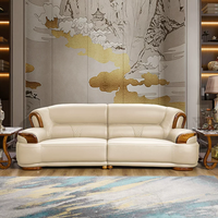 Ensemble de canapés en cuir de luxe pour salon, mobilier de luxe léger, placage de bois Wujin, ensemble de canapés 1+2+3