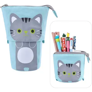 Sıcak satış kırtasiye kalem kutusu standı sevimli kedi teleskopik kalem kılıfı fermuarlı çanta