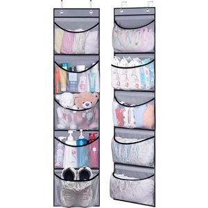 Organizador de Armario Colgante Sobre la Puerta, Almacenamiento con 5 Bolsillos, Tela Gris, Para Dormitorio, Baño, Productos para Bebés, Organización - Product Image 1