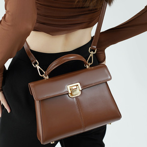 Bolsos de Mano para <span class=keywords><strong>Mujer</strong></span>, de Cuero Vacuno de Grano Completo, Diseño Retro con Solapa y Cierre, Correa Desmontable, Bolso Bandolera para Oficina y Uso Diario - Product Image 2