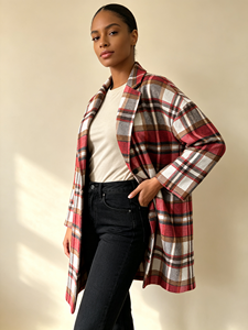 Abrigo extragrande de mezcla de lana a cuadros para mujer, con solapa con muescas, un solo botón, largo medio, holgado, con estampado de tartán - Product Image 2