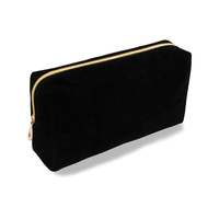 Pochette Personnalisée en Velours Daim, Trousse de Maquillage de Luxe avec Fermeture Éclair, Sac Cosmétique de Voyage Professionnel Noir avec Logo Brodé