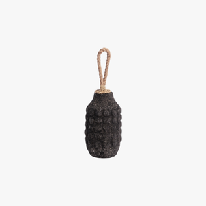 <b>heavy</b> charcoal black ceramic <b>door</b> stopper, featuring a wavy texture, studded pottery design, and a sturdy rope handle - Product Image 1