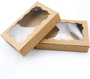 स्पष्ट खिड़की के साथ ब्राउन क्राफ्ट कुकी बक्से प्रीमियम छोटे मिठाई पेस्ट्री कैंडी पैकेजिंग के लिए कागज उपहार बॉक्स कंटेनरों