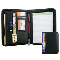 Porte-documents A5 en cuir PU avec fermeture éclair, logo personnalisé, noir, avec bloc-notes, pour le bureau, les affaires, les conférences