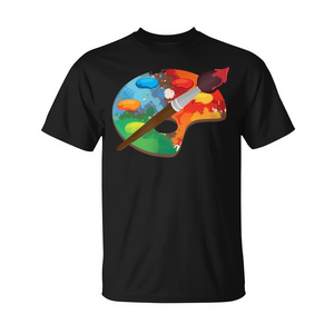 Camiseta artística con paleta de pintura colorida y pinceles - Product Image 2