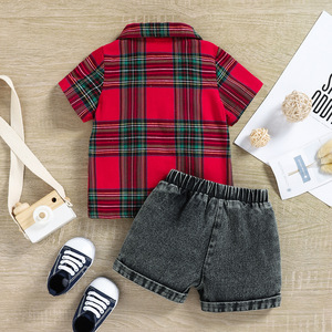 Vêtements pour bébé, t-shirt à manches courtes à carreaux, ensemble short en jean, <span class=keywords><strong>3</strong></span> 6 9 12 18 36 <span class=keywords><strong>mois</strong></span>, tenues pour bébé garçon fille - Product Image 2