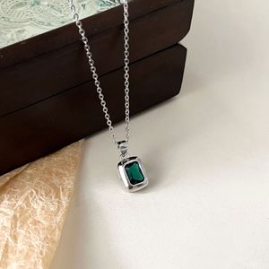 S925 Sterling Silver <b>Emerald</b> Zircon Necklace Geometric <b>Pendant</b> Clavicle Chain For Women Everyday Wear - Product Image 4