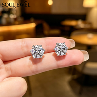 Boucles d'oreilles clous Souljewel en moissanite à six griffes, plaqué rhodium, argent 925, couleur D, VVS, certifiées GRA, unisexe, pour le quotidien, cadeau tendance