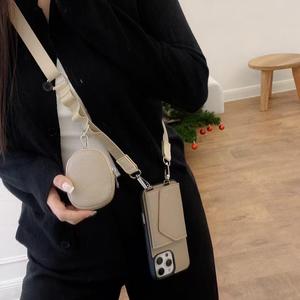 Étui de téléphone avec miroir de maquillage, cordon de cou, pour Apple 16 Pro Iphone15 <span class=keywords><strong>Samsung</strong></span> S24, cuir de litchi avancé, porte-monnaie - Product Image 3