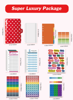 Organizador de Cuaderno A6 Rojo con Diseño de Puntos, Carpeta de Cuero PU con Sobres para Efectivo y Hojas de Planificación de Presupuesto para Ahorrar Dinero
