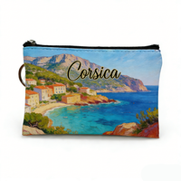 Pochette zippée personnalisée à faible MOQ, vente en gros, avec logo, souvenir touristique Corse France, pochette de sport en cuir pour femme