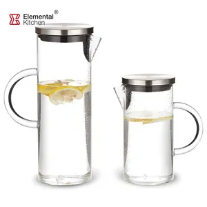 Sino Glass Heat Proof 1300ml Transparent Glass Juice Jug Set Water Pitcher With Lid